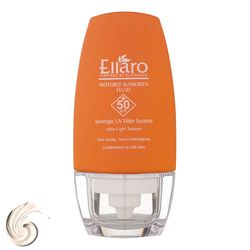 فلوئید ضد آفتاب بدون رنگ الارو SPF50 مدل Ultra Light تحت لیسانس محافظ UVA ،UVB، مرطوبکننده مناسب پوستهای چرب و مختلط حجم 50 م