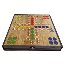 بازی فکری 6 کاره منچ، شطرنج، مارپله، دوز، چکرز مدل Maya Game همراه با کیف چرمی مخصوص مسافرت و مهره‌های جداگانه، مناسب بالای 6 سا
