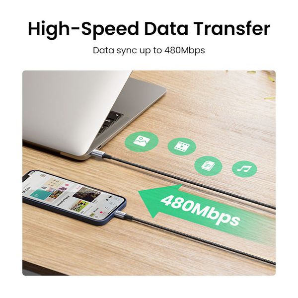 کابل تبدیل USB-C به لایتنینگ یوگرین مدل US304 طول 2 متر
