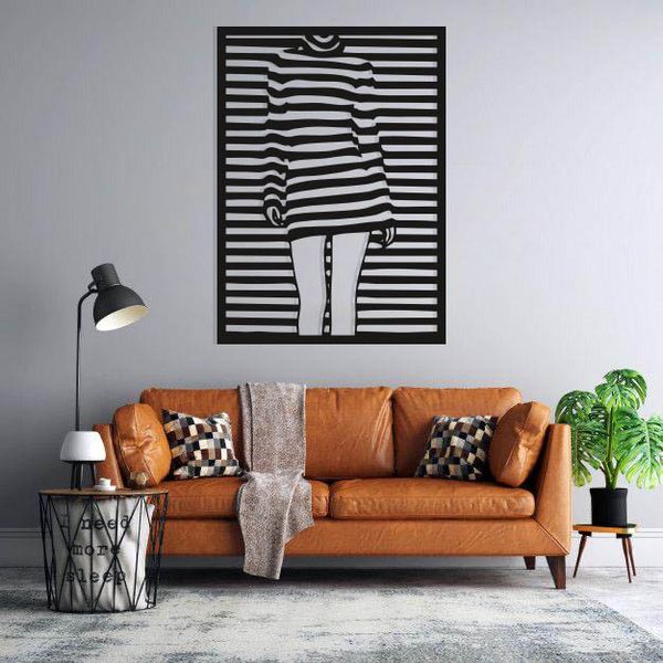 استیکر دیواری طرح دختر با خطوط موازی