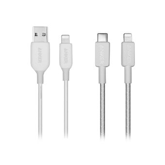 کابل USB-C به لایتنینگ انکر مدل A81B5H21 طول 0.9 متر به همراه کابل USB-A به لایتنینگ انکر مدل A8813H21 طول 1.8 متر
