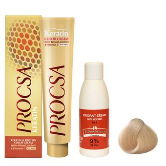 رنگ مو پروکسا سری Lighteners شماره 923 حجم 100 میلی لیتر رنگ روشن کننده بلوند بژ صدفی به همراه اکسیدان نه درصدی حجم 120 میلی لیت