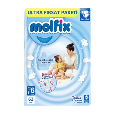 پوشک کودک مولفیکس مدل Ultra Firsat paketi سایز 6 بسته 62 عددی