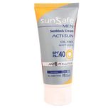 کرم ضدآفتاب بدون رنگ آقایان سان سیف، مدل 40 SPF، مناسب انواع پوست و حجم 50 میلیلیتر، محافظت کننده در برابر اشعه UVA و UVB، فاقد