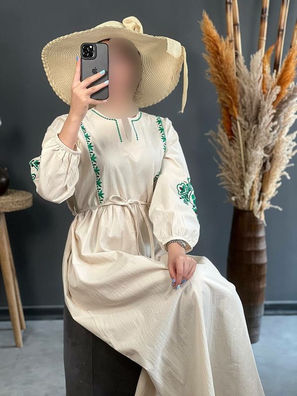 پیراهن لینن گلدوزی ترلان 1160