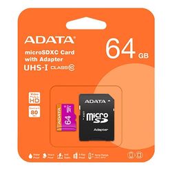 کارت حافظه‌ microSDXC ای دیتا مدل Premier کلاس 10 استاندارد UHS-I U1 سرعت 80MBps ظرفیت 64 گیگابایت به همراه آداپتور SD*641