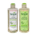 تونر پاک کننده صورت سیمپل مدل Soothing حجم 200 میلی لیتر به همراه آب پاک کننده آرایش صورت سیمپل مدل GENTLY REMOVES حجم 200 میلی