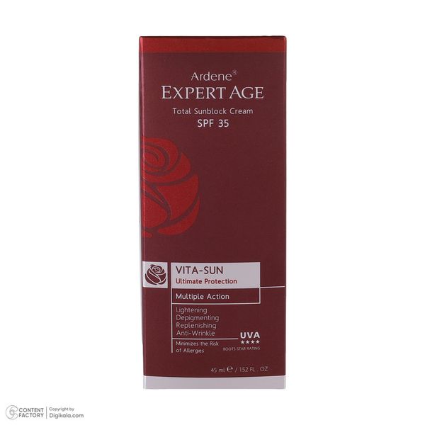 کرم ضد آفتاب بدون رنگ آردن اکسپرت ایج SPF 35 مدل VITA مناسب همه انواع پوست حجم 45 میلی‌لیتر