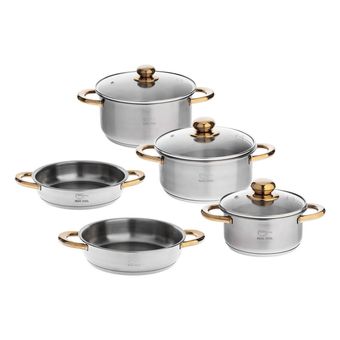 سرویس پخت و پز 8 پارچه پارس استیل مدل دسته طلایی _ خرید از نمایندگی کرج