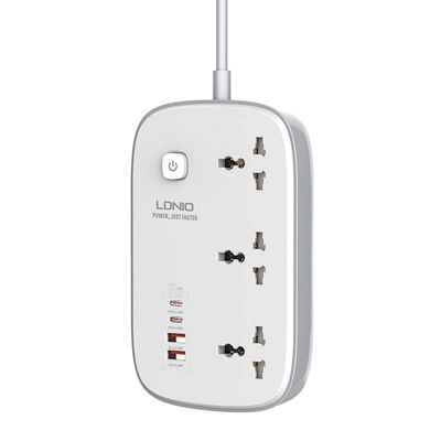چندراهی برق الدینیو مدل SC3416 | فست شارژ 65 وات، 3 پریز + 4 پورت USB + Type-C