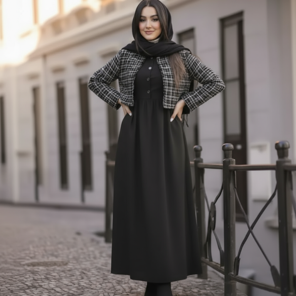 کت و سارافون ماریا زنانه | سارافون مازراتی با کت شانل مناسب پاییز و زمستان، فری سایز تا 46