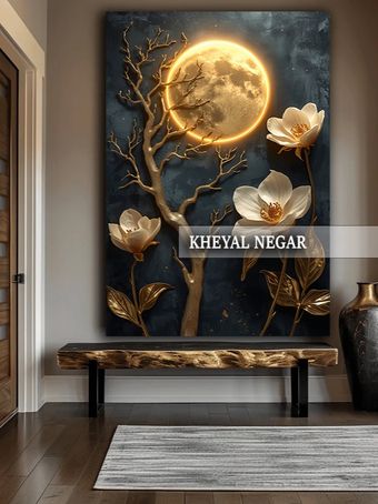 تابلو هنری لوکس ماه و شکوفه‌های زیبا / مناسب پذیرایی و دفتر کار لوکس - کد L18