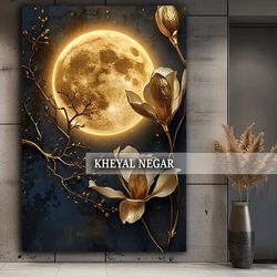 تابلو هنری لوکس ماه و گل‌های درخشان / مناسب شیک پسندان - کد L19 ✨