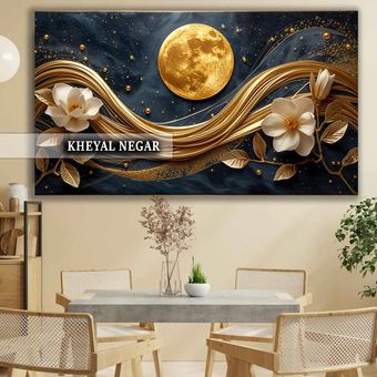 تابلو ماه و گل هنری لوکس و خاص با طراحی خلاقانه ✨کد L2