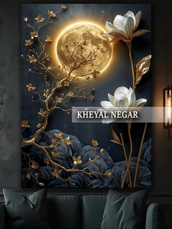 تابلو هنری لوکس ماه و شکوفه‌های زیبا/ مناسب دکوراسیون شیک - کد L20
