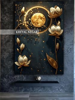 تابلو لوکس دکوراتیو ماه و شکوفه‌های زیبا/ مناسب خاص پسندان  - کد L21