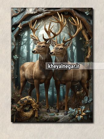 تابلو عکس  هنری  دو گوزن در جنگل - کد L23
