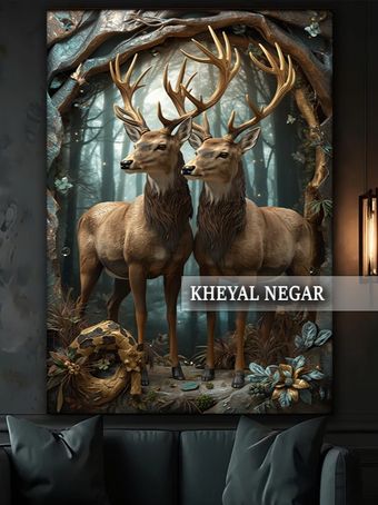 تابلو عکس  هنری  دو گوزن در جنگل - کد L23