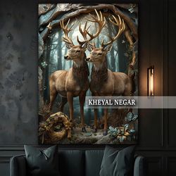 تابلو عکس هنری دو گوزن در جنگل - کد L23 ✨