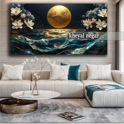 تابلو ماه درخشان و دریای شب _ هنری لوکس و منحصر به فرد 🌊 کد L4