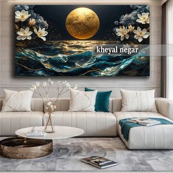 تابلو ماه درخشان و دریای شب _ هنری لوکس و منحصر به فرد 🌊 کد L4