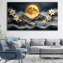 تابلو ماه درخشان و گل های سفید _هنری لوکس- کد L5 ✨