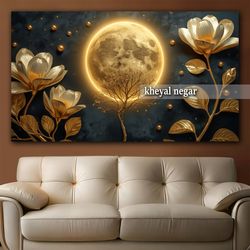 تابلو هنری لوکس با طراحی خلاقانه (ماه، درخت و گل ) - کد L7