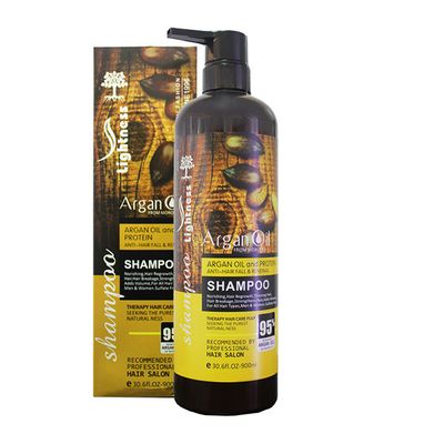 شامپو تقویت‌کننده و ضد ریزش مو لایتنس مدل Argan Oil حجم 900 میلی‌لیتر، حاوی روغن آرگان و پروتئین، مناسب انواع مو، نرم‌کننده، حجم