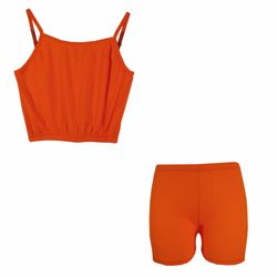 ست نیم تنه و شلوارک زنانه مدل کبریتی رنگ نارنجی