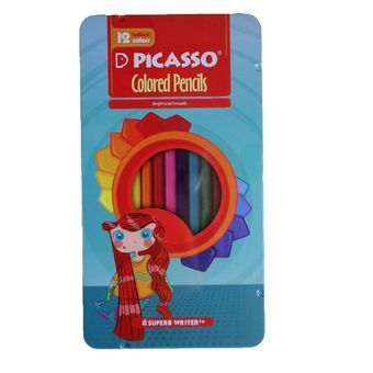 مداد رنگی 12 رنگ پیکاسو مدل Superb Writer جعبه فلزی طرح دختر