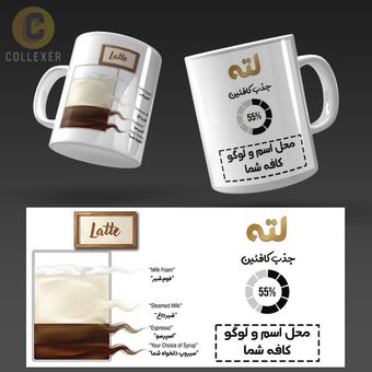 ماگ کافه ای سفارشی طرح لته (Latte) معمولی ، مشکی ، حرارتی