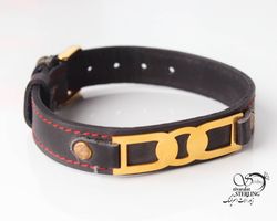 دستبند چرم با پلاک استیل طرح دایره کد 3493