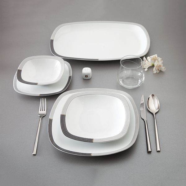 سرویس غذاخوری 27 پارچه چینی زرین ایران سری کواترو مدل وگاس اوریت درجه یک