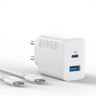 شارژر دیواری انکر مدل B2348 با توان خروجی 20 وات همراه با کابل Anker Charger (20W, 2-Port) USB-C 10 Cable