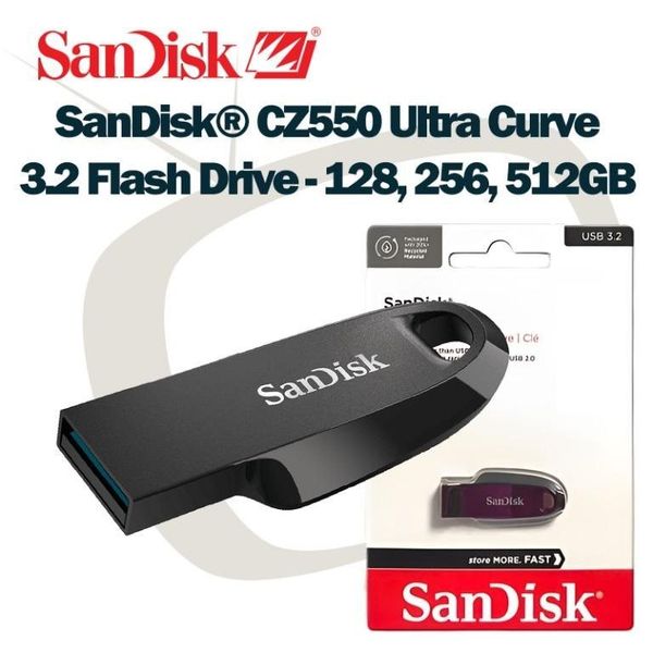 فلش سن دیسک مدل CZ550 CURVE ظرفیت 128 گیگابایت USB 3.0 با گارانتی شرکتی
