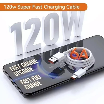 کابل شارژر سوپر فست شارژ تایپ سی توربو 120 وات مدل Super Fast Charging (ارسال رایگان)