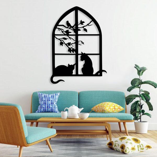 استیکر طرح پنجره مدل گربه