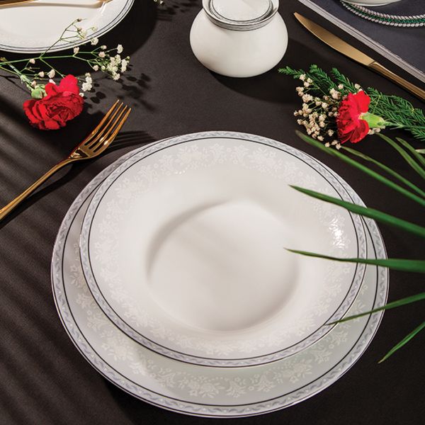 سرویس غذاخوری 108 پارچه 12 نفر چینی زرین ایران مدل وایت رز سری شهرزاد درجه یک