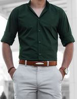 پیراهن تترون سبز دکمه سبز آستین بلند sh133