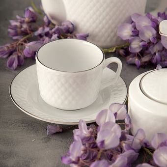 ست فنجان و نعلبکی 12 پارچه 6 نفره چینی زرین ایران مدل چای خوری رادیانس 8 سمن درجه 3