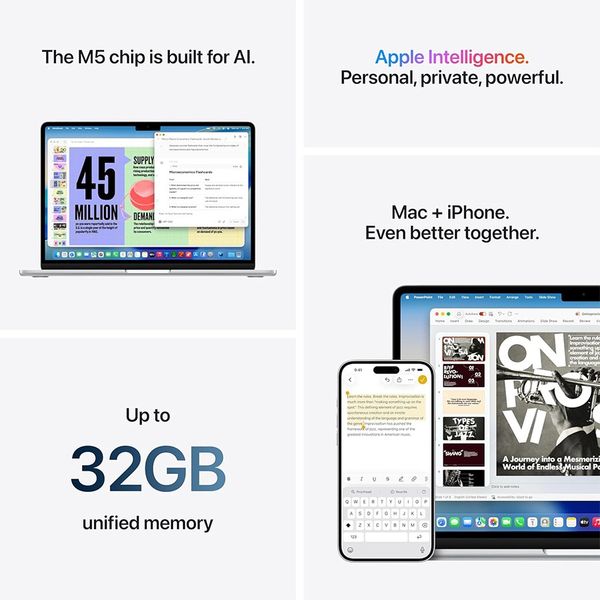 لپ تاپ 13.6 اینچی اپل مدل MacBook Air MDHH4 2026 LLA-M5-16GB RAM-512GB SSD