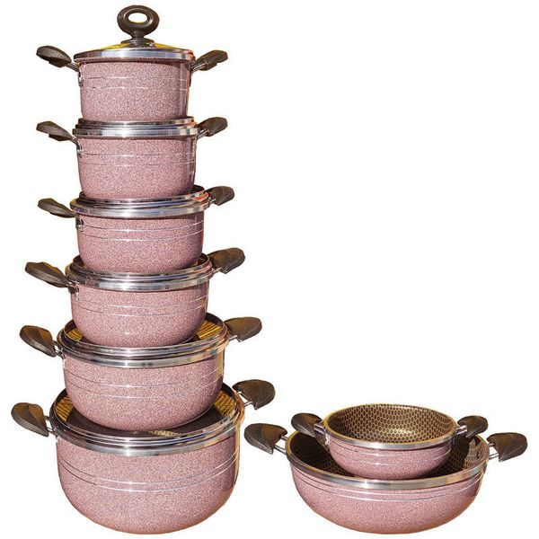 سرویس پخت و پز 14 پارچه هلنا طرح چدن مدل زنبوری