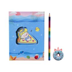 دفتر خاطرات 100 برگ سویل طرح فانتزی مدل جعبه دار به همراه مداد چهار رنگ و پاک کن تک شاخ کد 704 بسته 3 عددی