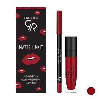 رژلب مایع گلدن رز مدل Long Lasting شماره 18 به همراه مداد لب گلدن رز مدل Dream شماره 527