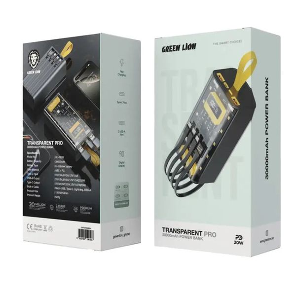 پاور بانک گرین لاین مدل Transparent ظرفیت 30000میلی آمپر ساعت