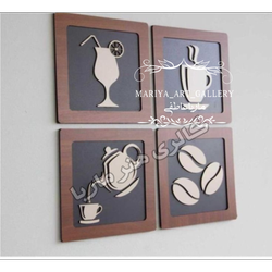 تابلو 4 عددی دکوراتیو چوبی طرح کافه