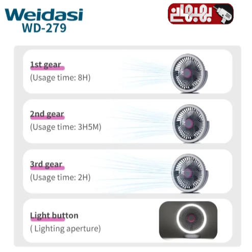 پنکه شارژی ویداسی WD-279 چراغ دار