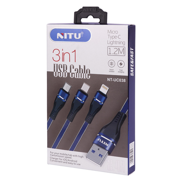 کابل 3 سر فست شارژ Nitu NT-UC038 3.1A 1.2m