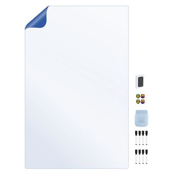 تخته وایت‌برد دیواری هوم اند فریج پشت چسب مدل CLASSROOM H&F سایز 100x60x0.06 سانتی‌متر به همراه ماژیک، مگنت، هولدر و تخته پاک کن