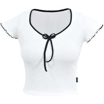 کراپ‌ تی‌شرت آستین کوتاه زنانه دل آویز مدل H347